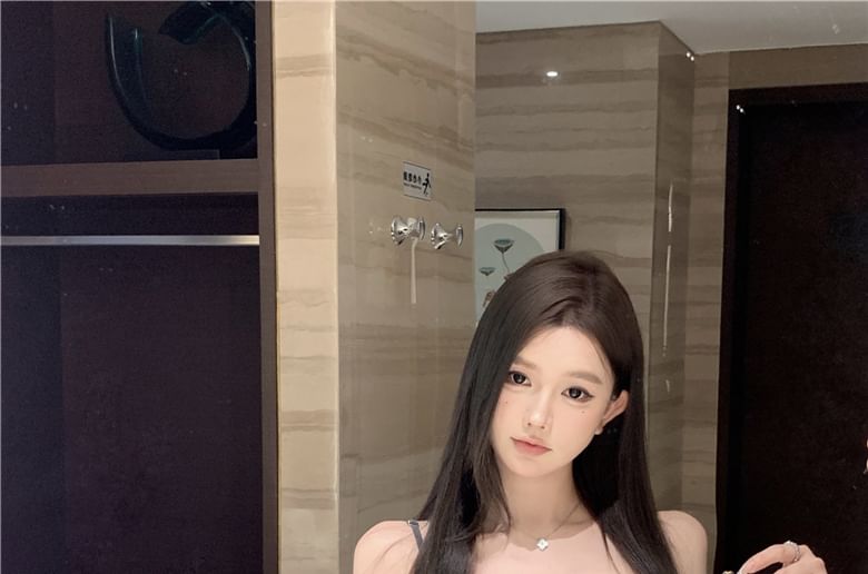 Plain Lace Panel Bow Camisole Top / High Waist Mini Pencil Skirt