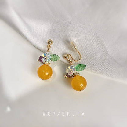 Floral Faux Gemstone Alloy Dangle Earring
