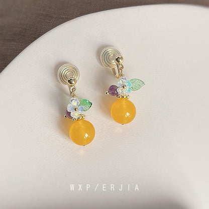Floral Faux Gemstone Alloy Dangle Earring