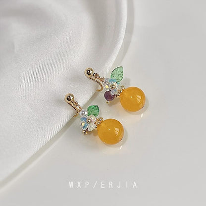 Floral Faux Gemstone Alloy Dangle Earring