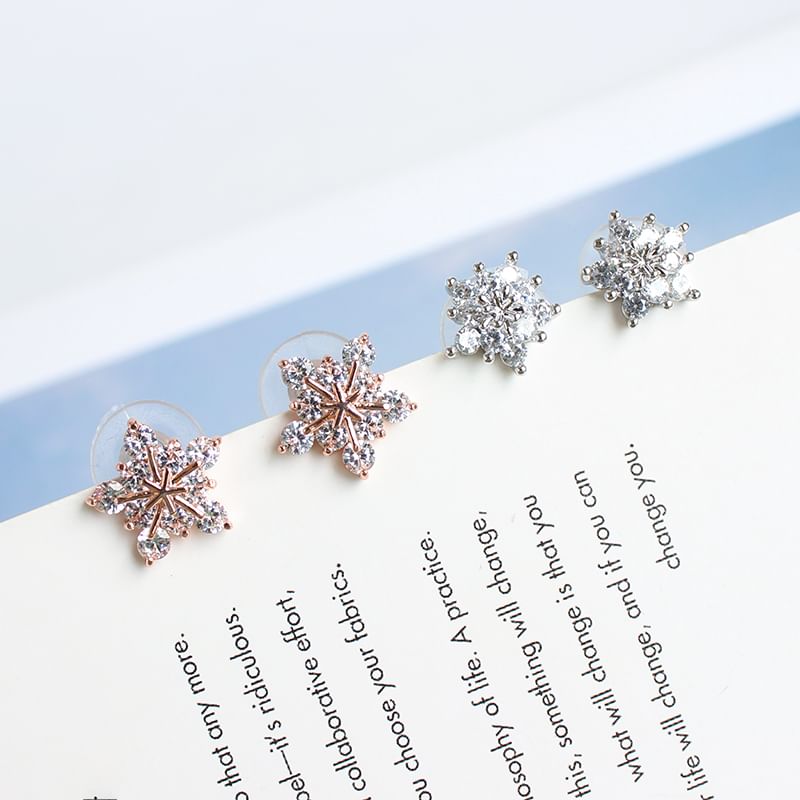 Floral Rhinestone Alloy Stud Earring (Various Designs)
