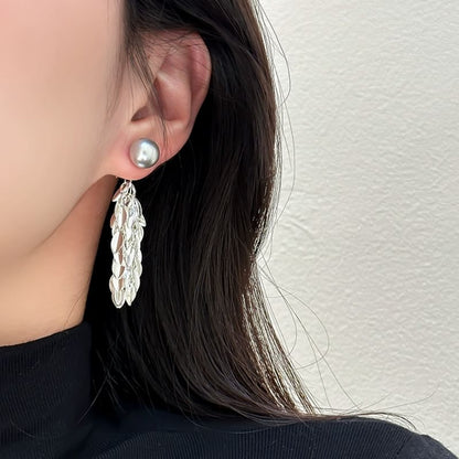 Leaf Faux Pearl Alloy Chandelier Earring