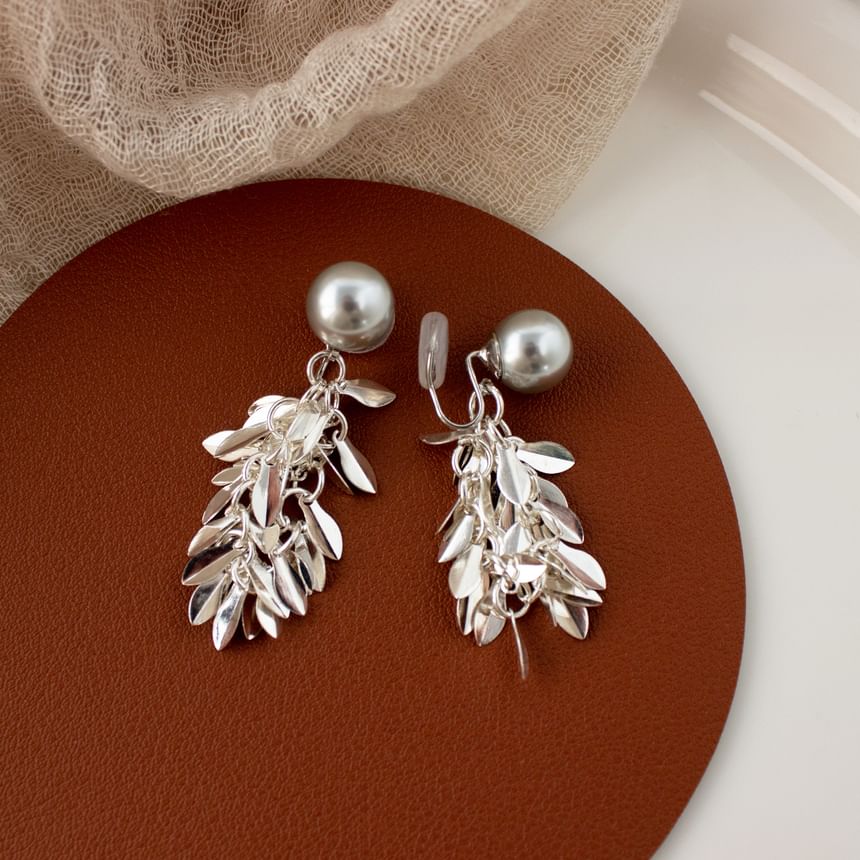 Leaf Faux Pearl Alloy Chandelier Earring
