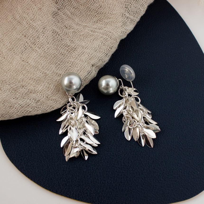 Leaf Faux Pearl Alloy Chandelier Earring