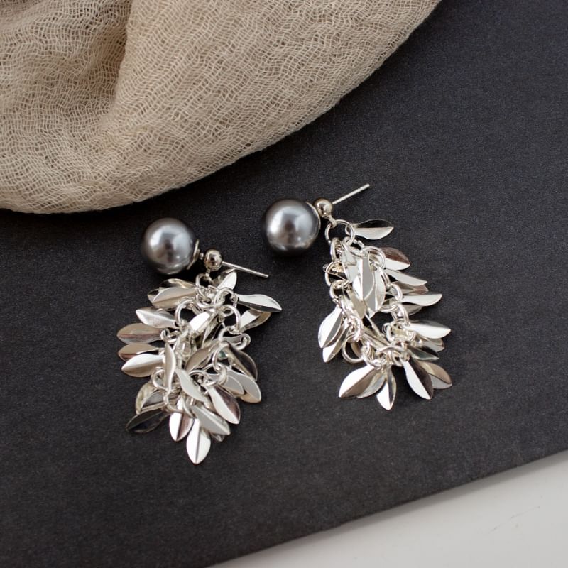 Leaf Faux Pearl Alloy Chandelier Earring