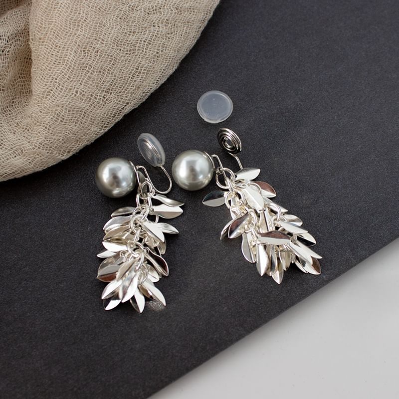 Leaf Faux Pearl Alloy Chandelier Earring