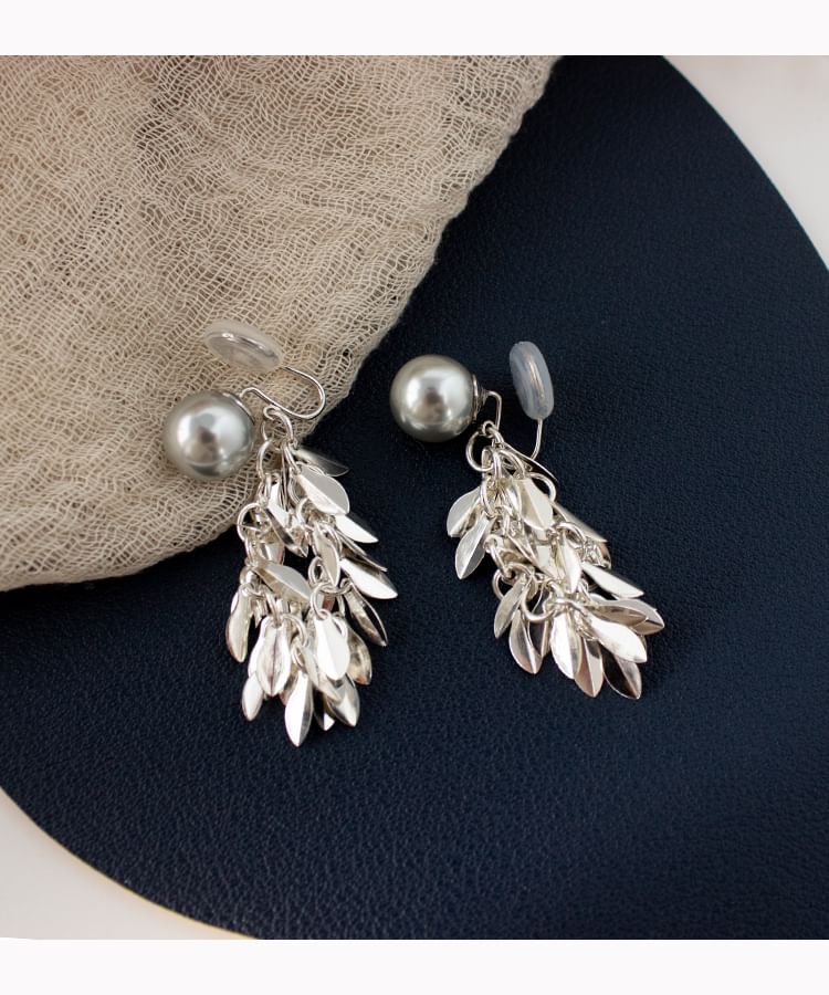 Leaf Faux Pearl Alloy Chandelier Earring