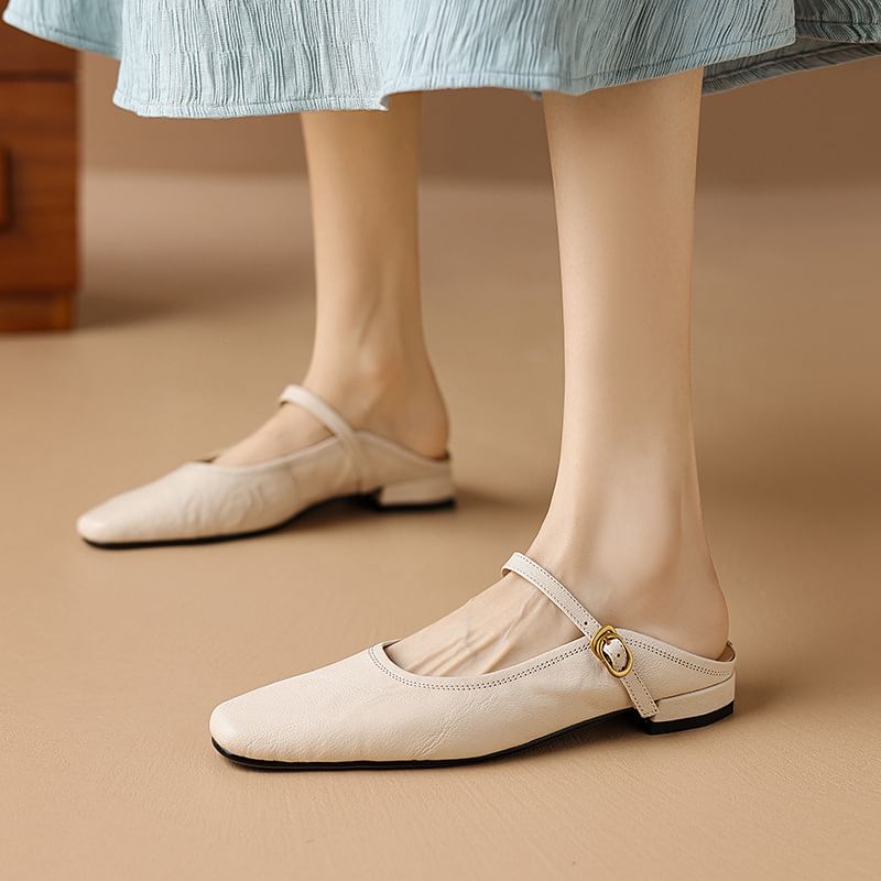 Genuine Leather Low Heel Mules