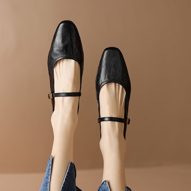 Genuine Leather Low Heel Mules