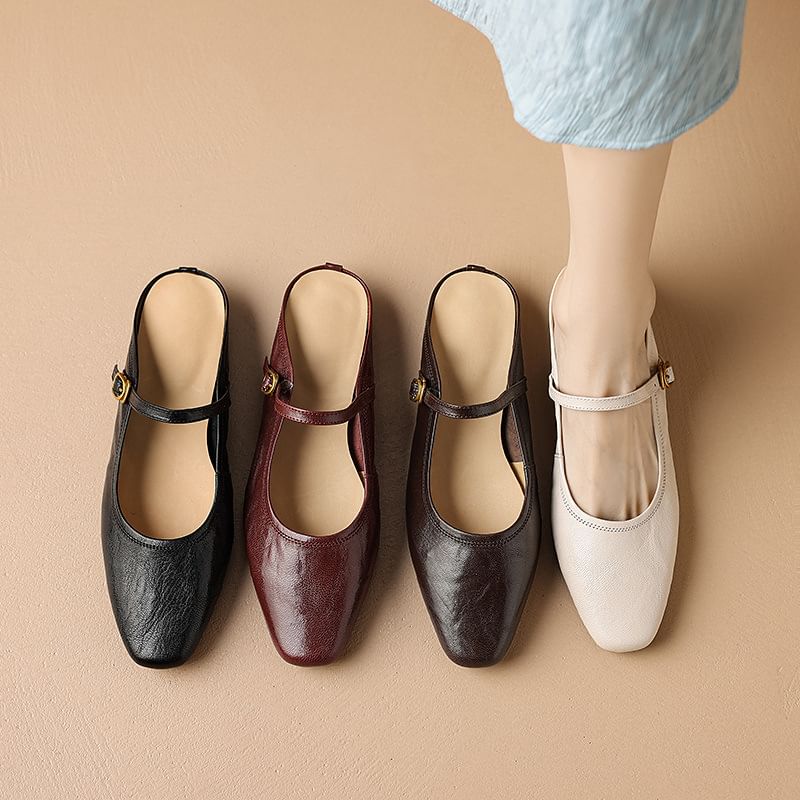 Genuine Leather Low Heel Mules