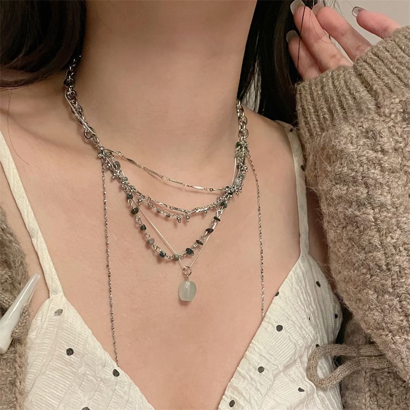 Turquoise Pendant Layered Alloy Choker