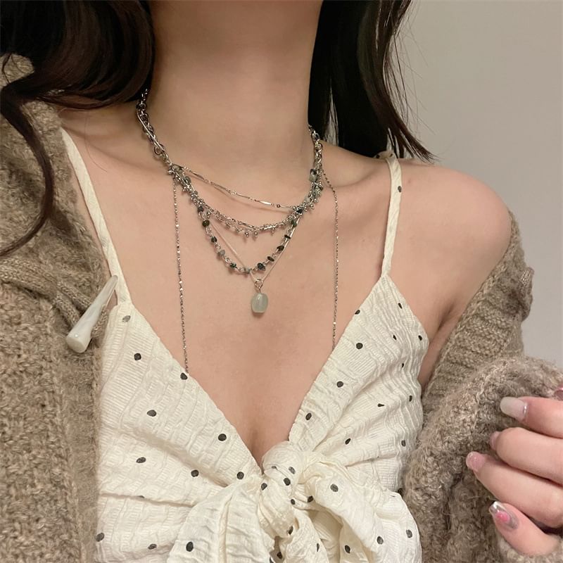 Turquoise Pendant Layered Alloy Choker