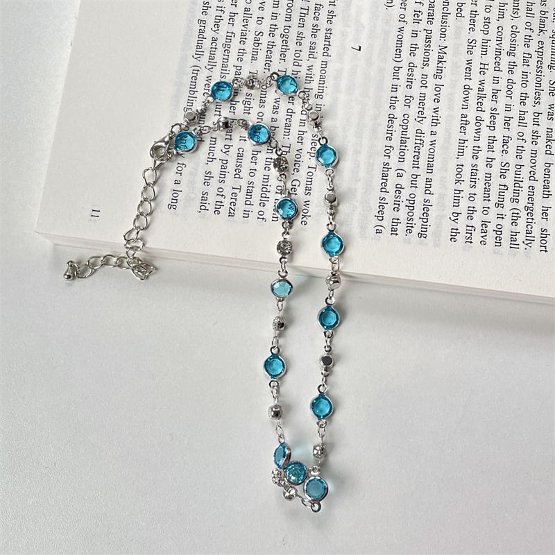 Set:  Butterfly Pendant Alloy Necklace + Faux Crystal Alloy Choker