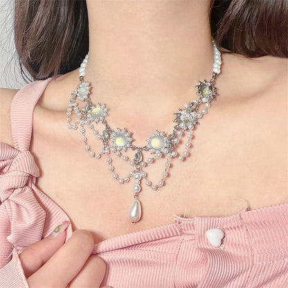 Faux Pearl Layered Alloy Choker
