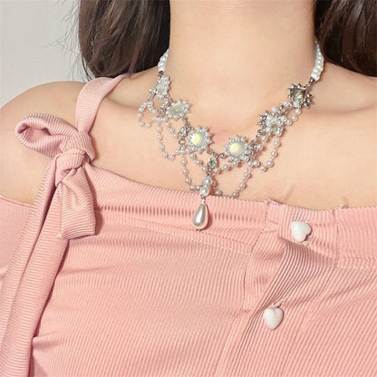 Faux Pearl Layered Alloy Choker