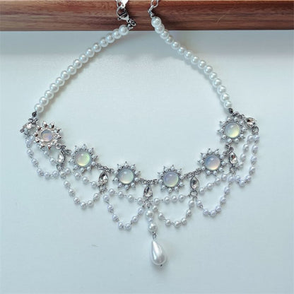 Faux Pearl Layered Alloy Choker