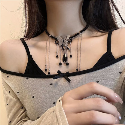 Butterfly Studded Alloy Choker / Studded Faux Leather Choker