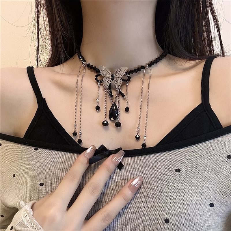 Butterfly Studded Alloy Choker / Studded Faux Leather Choker