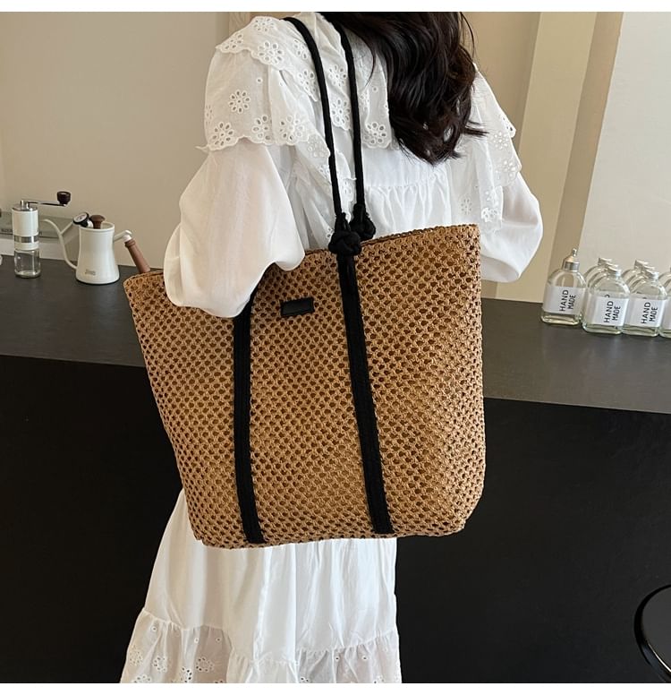 Striped Straw Tote Bag