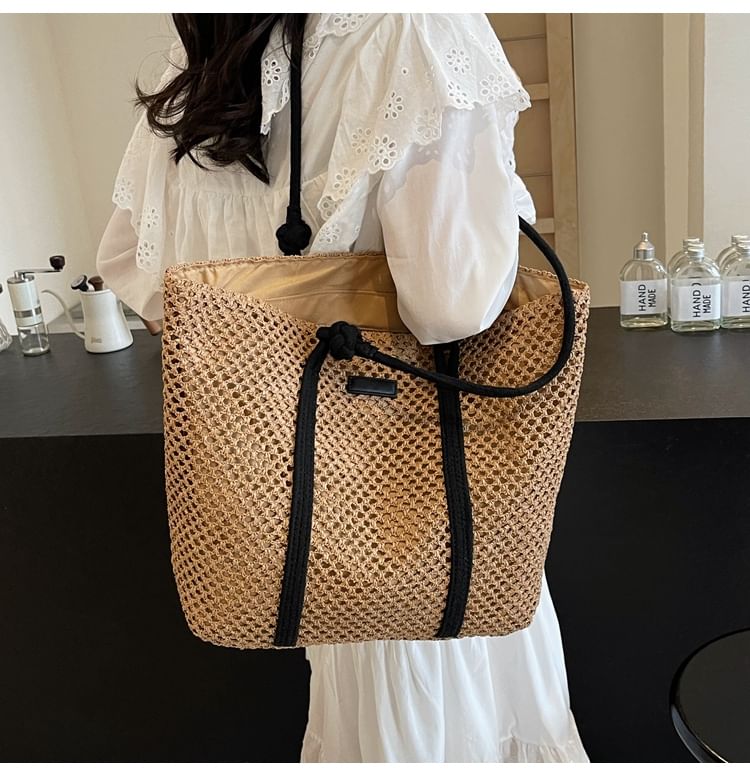 Striped Straw Tote Bag