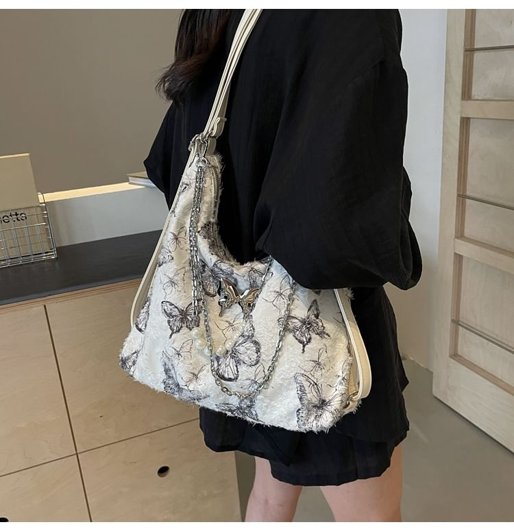 Butterfly Print Chain Strap Crossbody Bag