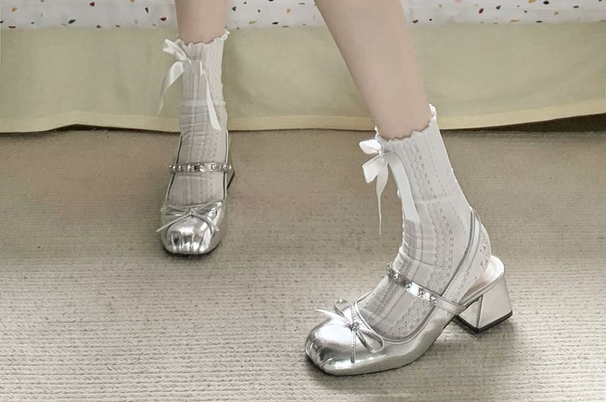 Ballet Rhinestone Slingback Sandals with Bow