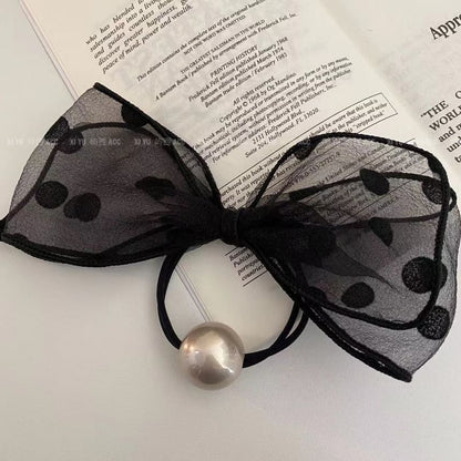 Dotted Bow Faux Pearl Hair Tie