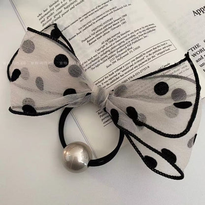 Dotted Bow Faux Pearl Hair Tie