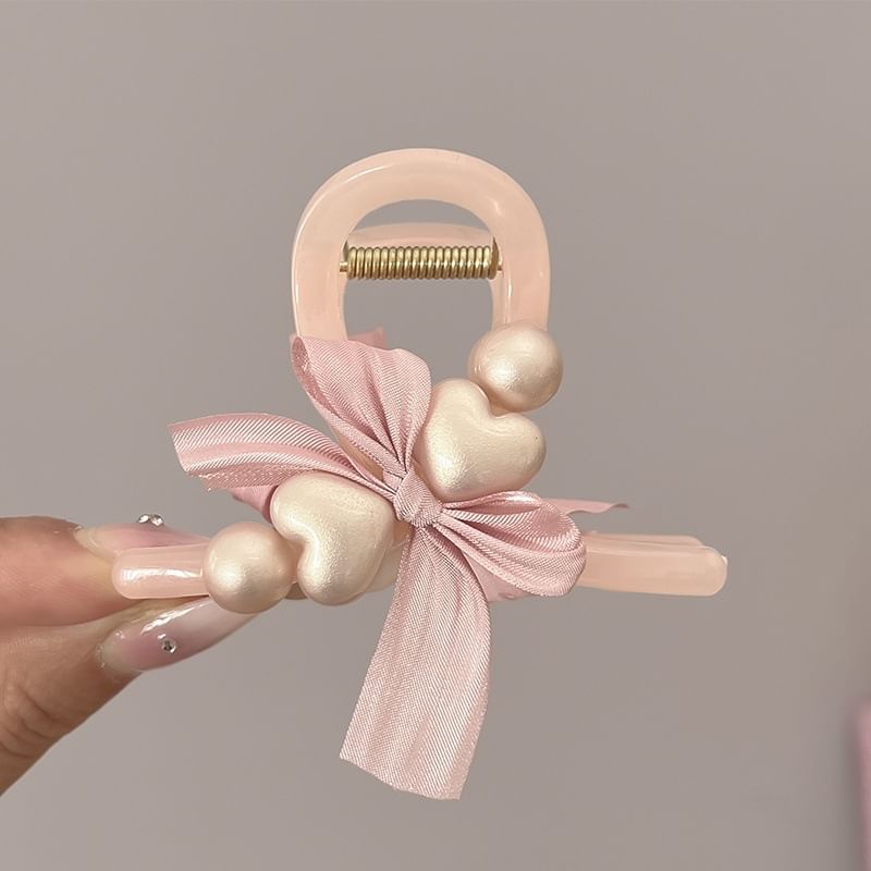 Heart Bow Faux Pearl Hair Claw