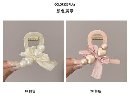 Heart Bow Faux Pearl Hair Claw