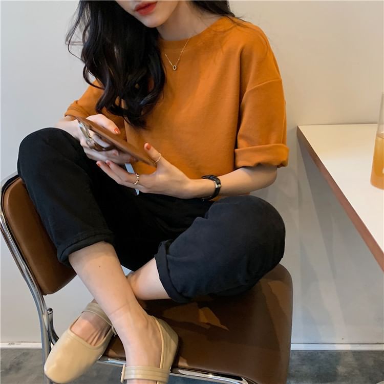 Short-Sleeve Crew Neck Lettering Print T-Shirt