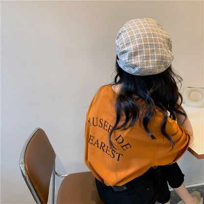 Short-Sleeve Crew Neck Lettering Print T-Shirt