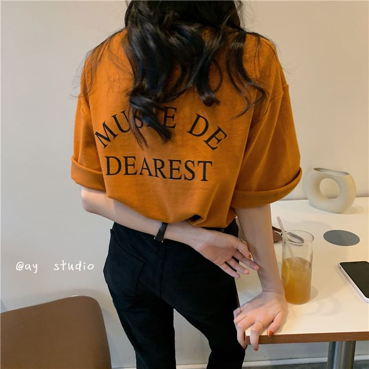 Short-Sleeve Crew Neck Lettering Print T-Shirt