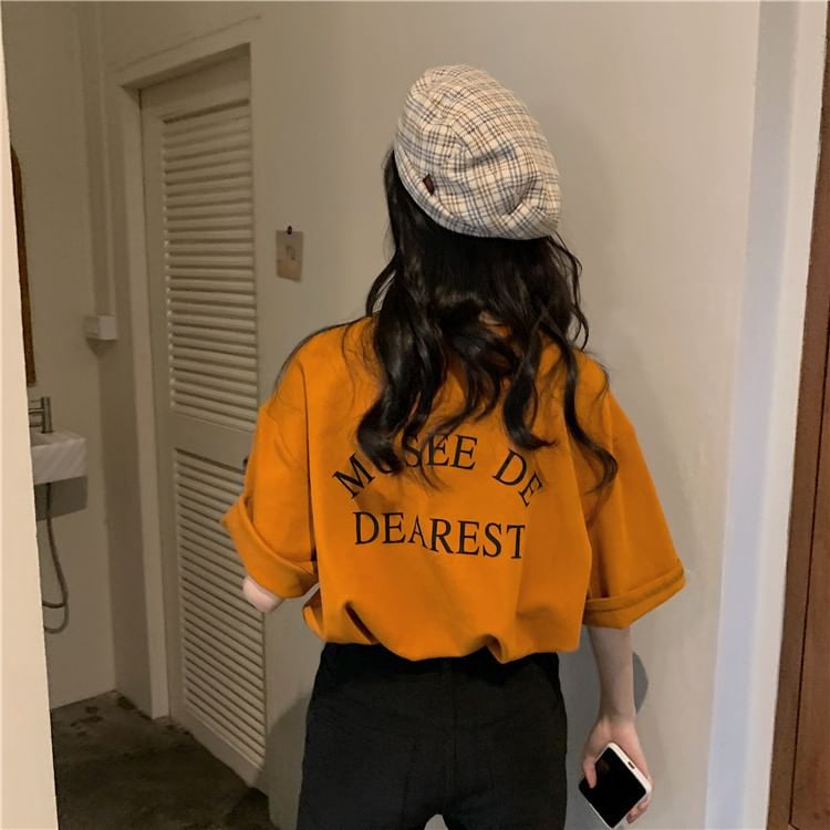 Short-Sleeve Crew Neck Lettering Print T-Shirt