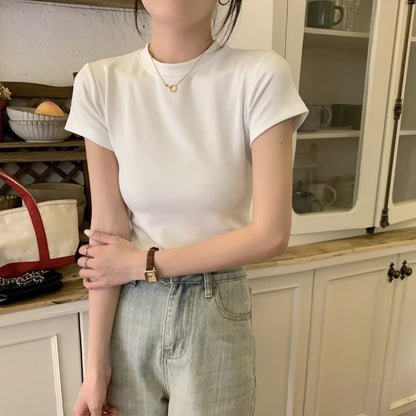 Short-Sleeve Crew Neck Plain Tee