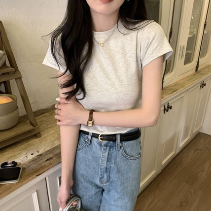 Short-Sleeve Crew Neck Plain Tee