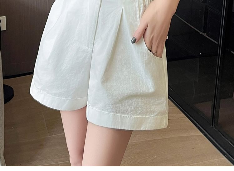 High Waist Pleated Casual Shorts With Rolled Hem Egirldoll