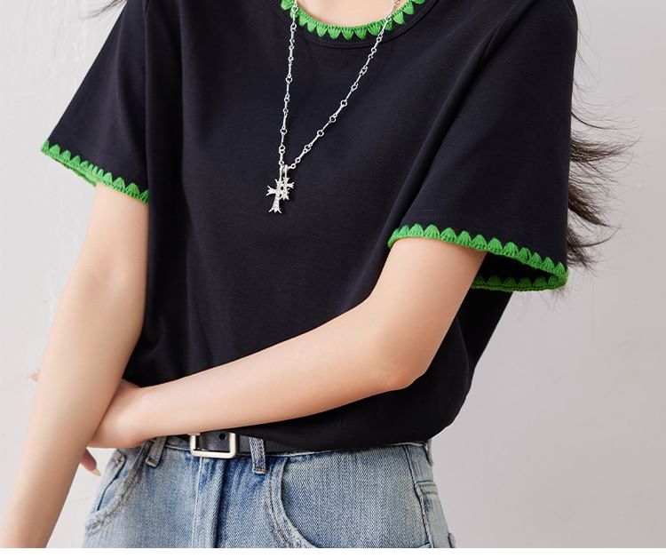 Lettuce Edge Trim Round Neck Short Sleeve T Egirldoll