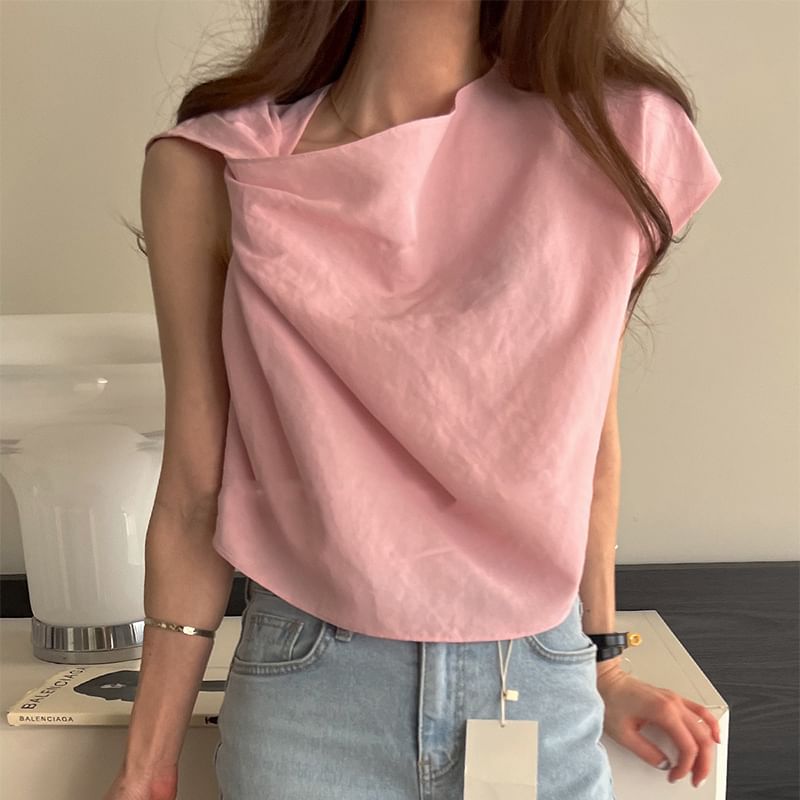 Sleeveless Asymmetrical Plain Top