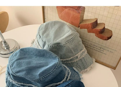 Hat Bucket Distressed Fringed Denim