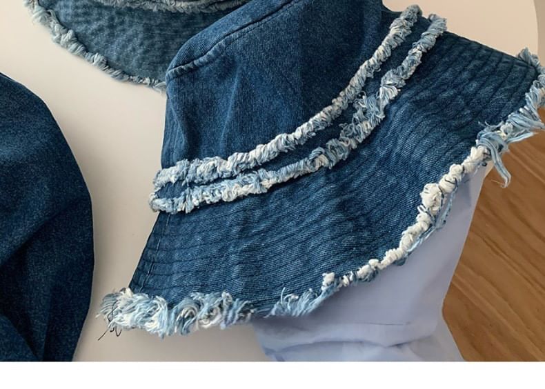 Hat Bucket Distressed Fringed Denim