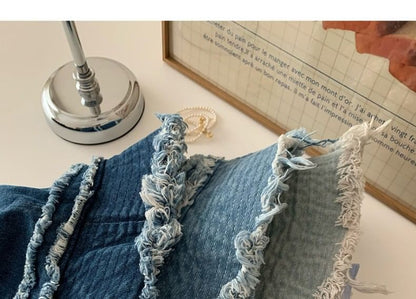 Hat Bucket Distressed Fringed Denim