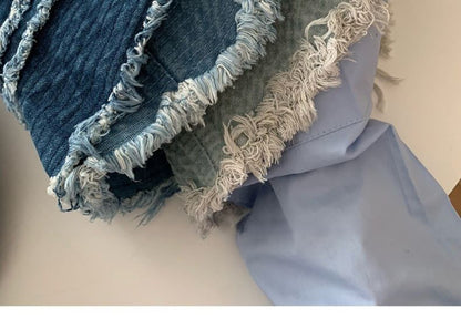 Hat Bucket Distressed Fringed Denim