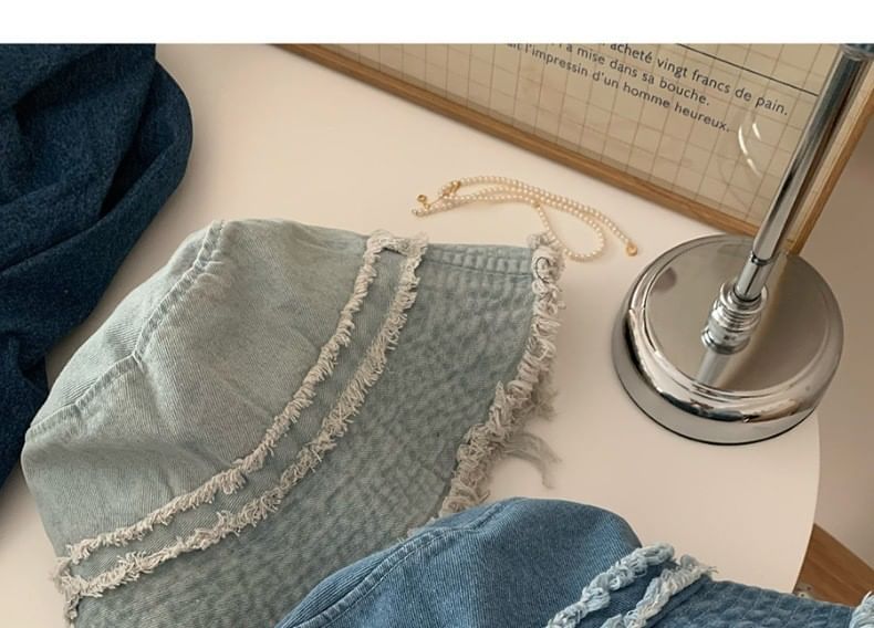 Hat Bucket Distressed Fringed Denim