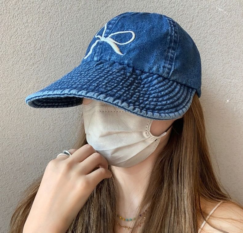 Embroidered Denim Baseball Bow Cap