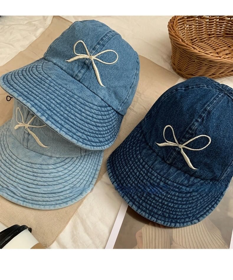 Embroidered Denim Baseball Bow Cap