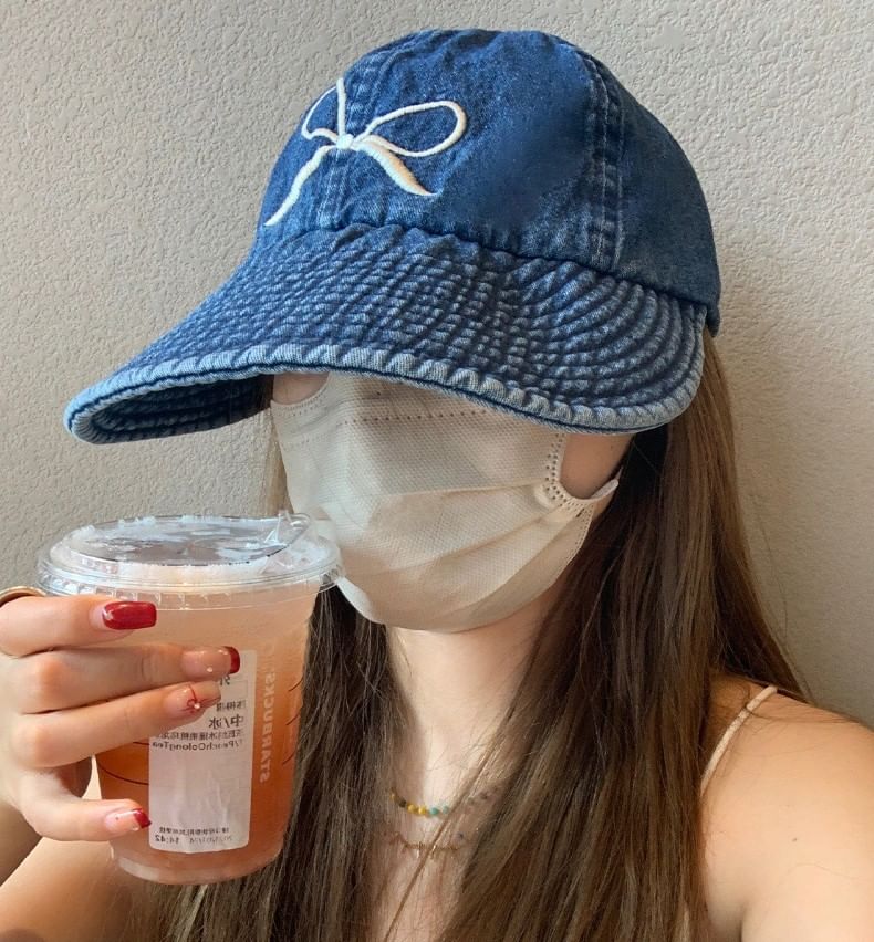 Embroidered Denim Baseball Bow Cap