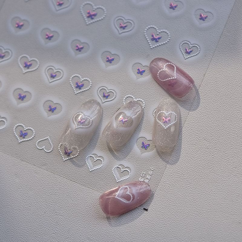 Butterfly Heart Nail Art Stickers