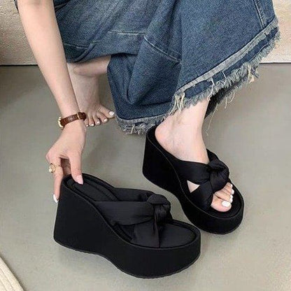 Sandals Heel Wedge Knot Slide Platform