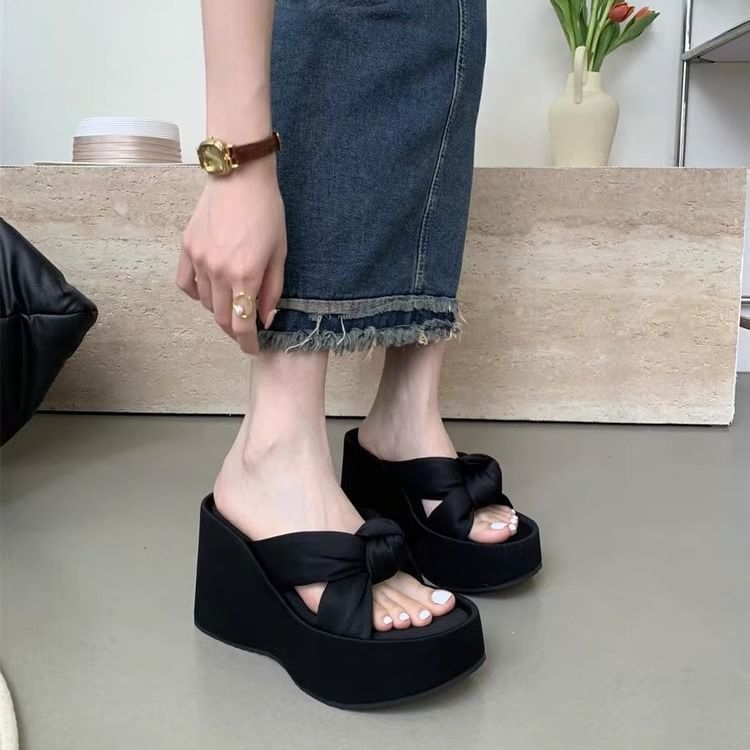 Sandals Heel Wedge Knot Slide Platform